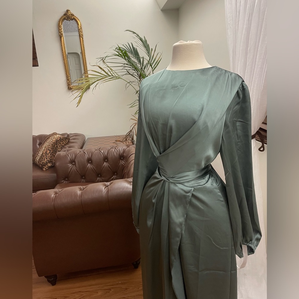 Julianna Satin Wrap Waist Maxi Dress from veiled